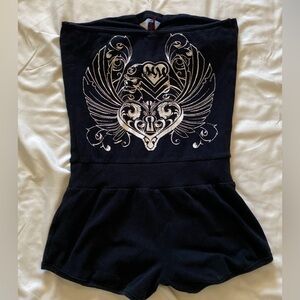 Chic Black Romper with Silver Winged Heart Design